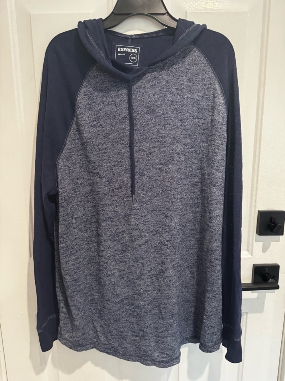 Express Navy and White Stitch Pullover Hoodie